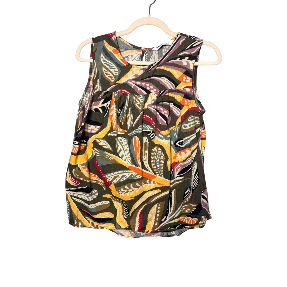 Sonoma Womens Sleeveless Top S Multi Color Abstract Leaf Print Boho Artsy